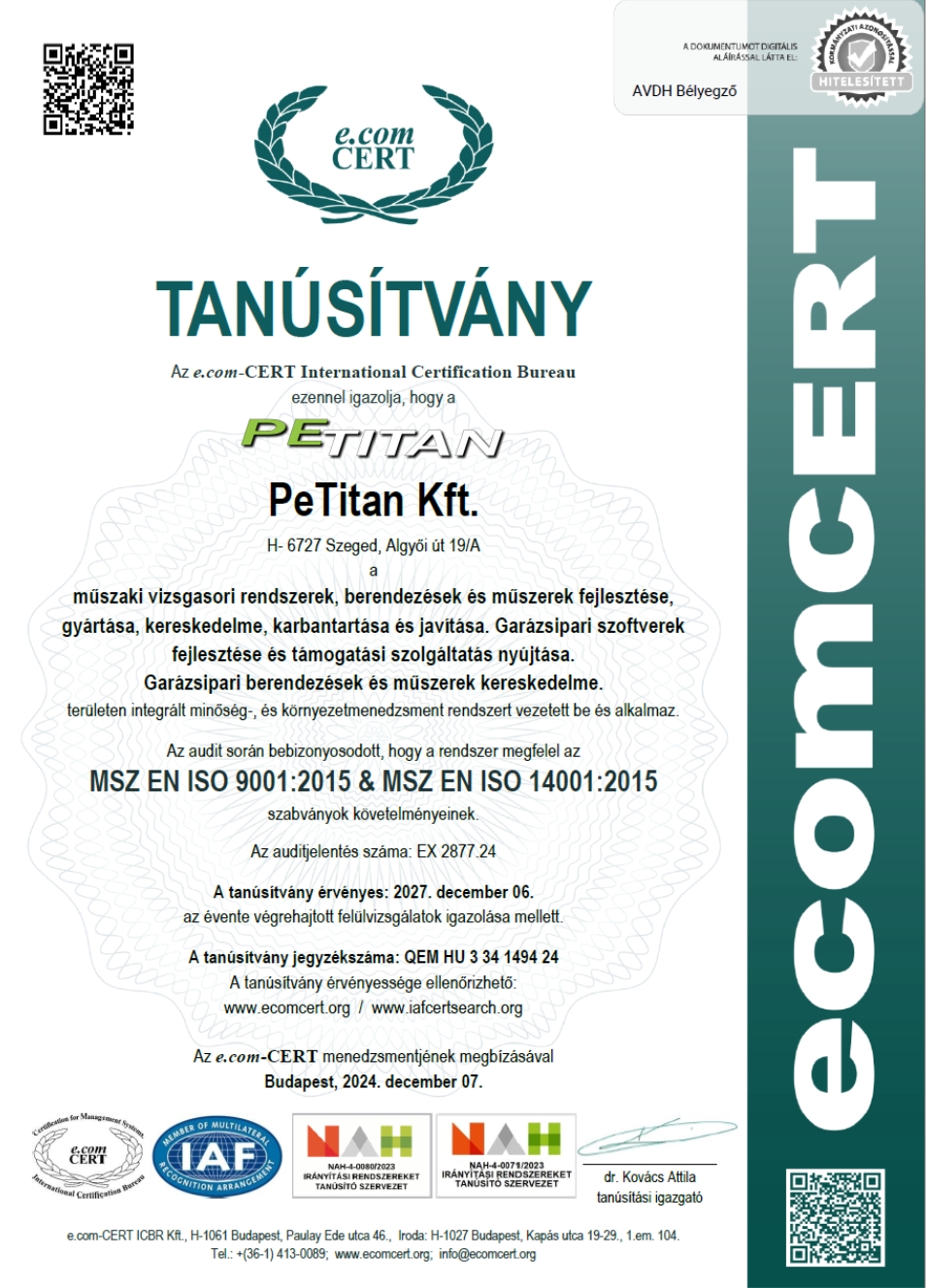 ISO 9001 certificate